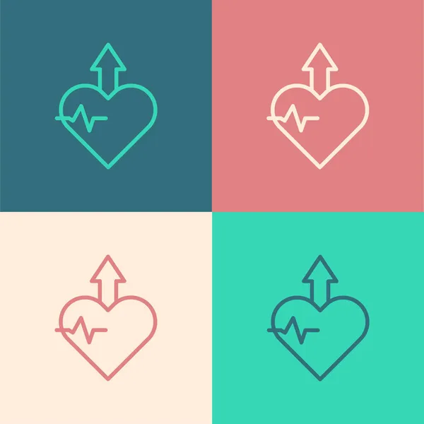 Pop-Art-Linie Heartbeat erhöhen Symbol isoliert auf farbigem Hintergrund. Erhöhte Herzfrequenz. Vektor — Stockvektor
