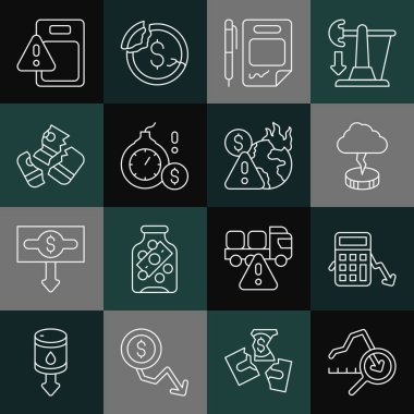 Küresel ekonomik kriz, harcamaların hesaplanması, Storm, Kontrat parası ve para bombası doları, kredi kartı ve ikon. Vektör