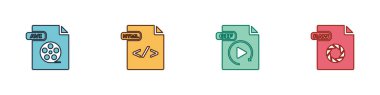 AVI dosya belgesi, HTML, GIF ve HAM simgesini ayarla. Vektör.