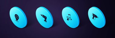 Isometric Electric kablosuz tornavida, boya sprey tabancası ve dairesel testere bıçak ikonunu ayarla. Vektör