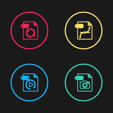 GIF dosya belgesi, RAW, SVG ve simge satırını ayarla. Vektör.