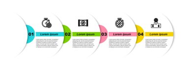 Basketbol topu, basketbol maçı videosu ve spor kazanan podyumu ile set hattı Stopwatch. Ticari bilgi şablonu. Vektör.