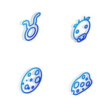 Isometric hattı Ox Zodiac, Taurus, Moon ve Asteroid simgesini ayarla. Vektör.