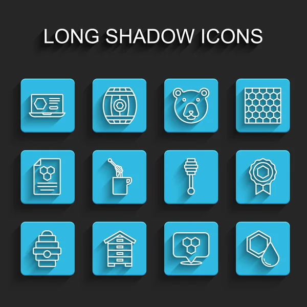 Definir Linha Colmeia Para Abelhas Serviço Mel Line Localização Favo —  Vetores de Stock