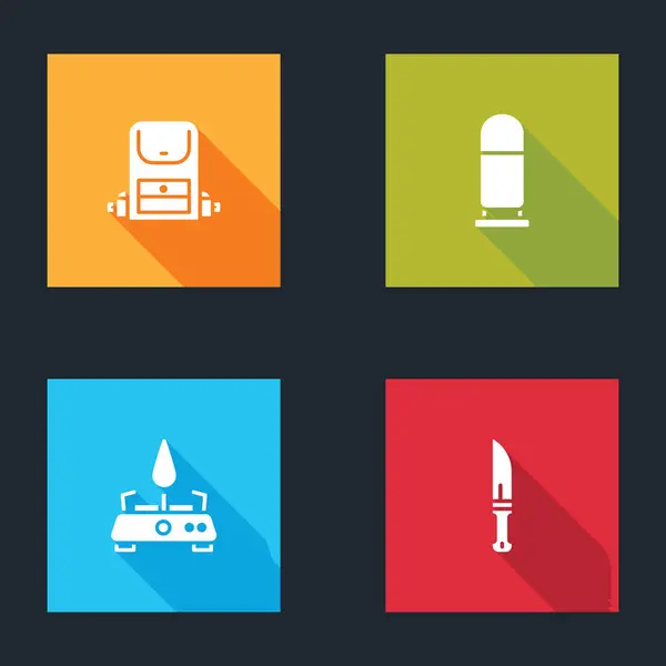 Set Wandelrugzak Bullet Camping Gasfornuis Hunter Messenpictogram Vector — Stockvector