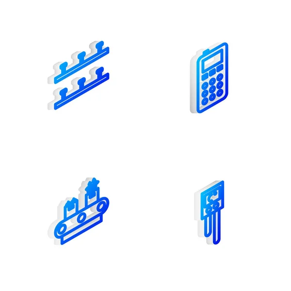 Set Isometrische Linie Fernbedienung Automatische Bewässerungsregner Förderband Mit Box Und — Stockvektor