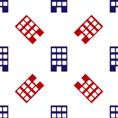 Mavi ve kırmızı ev ikonu beyaz arka planda kusursuz desen izole etti. Ev sembolü. Vektör