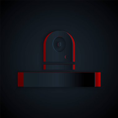 Kağıt kesilmiş kamera simgesi siyah arkaplanda izole edilmiş. Kağıt sanatı tarzı. Vektör