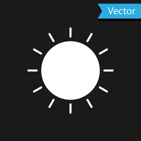 Icône Soleil Blanc isolée sur fond noir. Symbole estival. Bonne journée ensoleillée. Illustration vectorielle — Image vectorielle