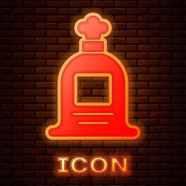 Zářící neon Plný pytel ikona izolované na cihlové zdi pozadí. Vektor — Stockový vektor