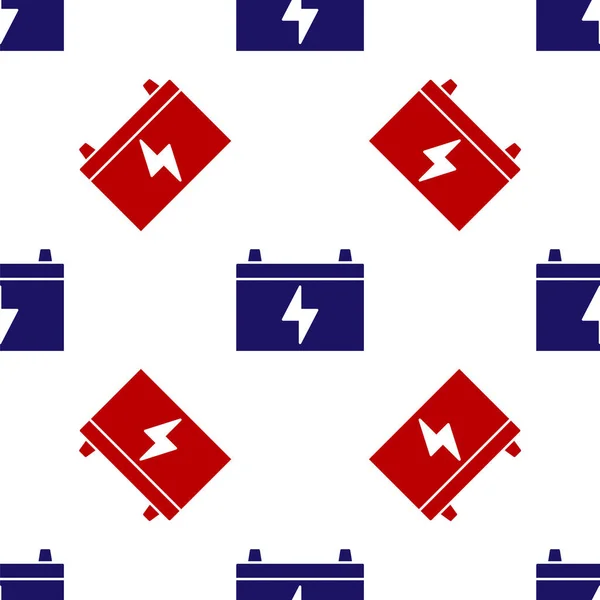Blauw en rood pictogram van de autobatterij geïsoleerd naadloos patroon op witte achtergrond. Accumulator batterij energie en elektriciteit accumulator batterij. Vector — Stockvector