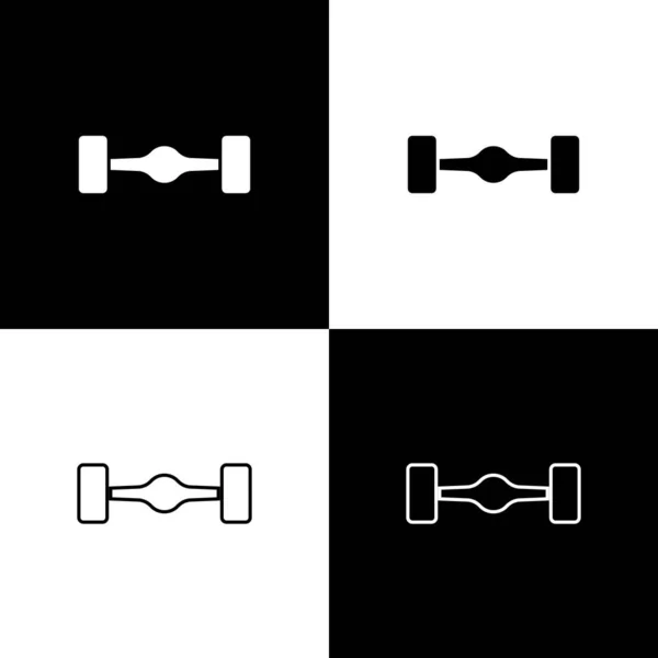 Set icône de voiture châssis isolé sur fond noir et blanc. Vecteur — Image vectorielle