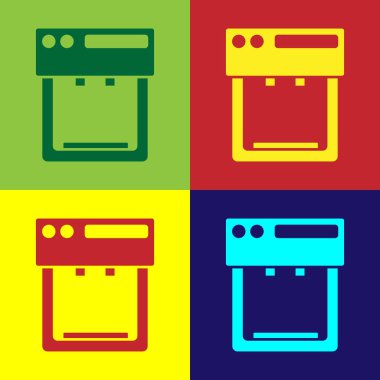 Pop art kahve makinesi simgesi renk arkaplanında izole edilmiş. Vektör