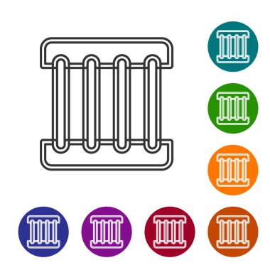 Siyah çizgi hapishane pencere simgesi beyaz arkaplanda izole edildi. Simgeleri renk daire düğmelerine ayarla. Vektör