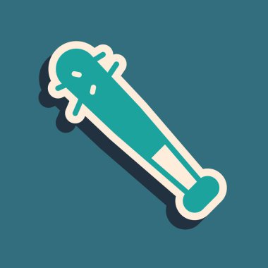 Yeşil arka planda çivi simgesi olan yeşil beyzbol sopası. Şiddetli silah. Uzun gölge tarzı. Vektör