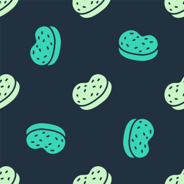 Yeşil ve bej banyo süngeri ikonu mavi arka planda izole edilmiş pürüzsüz desen. Sauna süngeri. Vektör