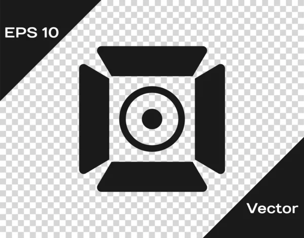 Icono del proyector Black Movie aislado sobre fondo transparente. Efecto de luz. Escena, estudio, espectáculo. Vector — Vector de stock