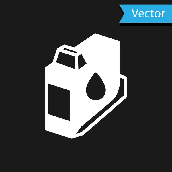 Icono del cartucho de tinta de impresora blanca aislado sobre fondo negro. Vector — Vector de stock
