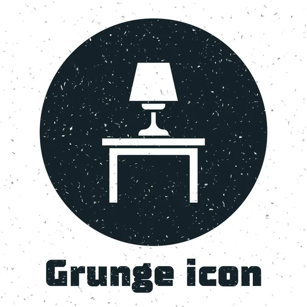 Lampa Grunge Table na ikonie stołu izolowana na białym tle. Monochromatyczny rysunek rocznika. Wektor — Wektor stockowy