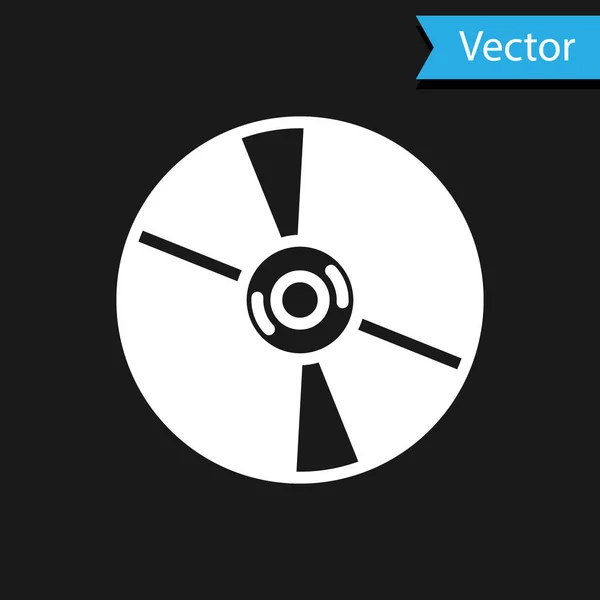 Weißes CD- oder DVD-Disk-Symbol isoliert auf schwarzem Hintergrund. Compact Disc Schild. Vektor — Stockvektor