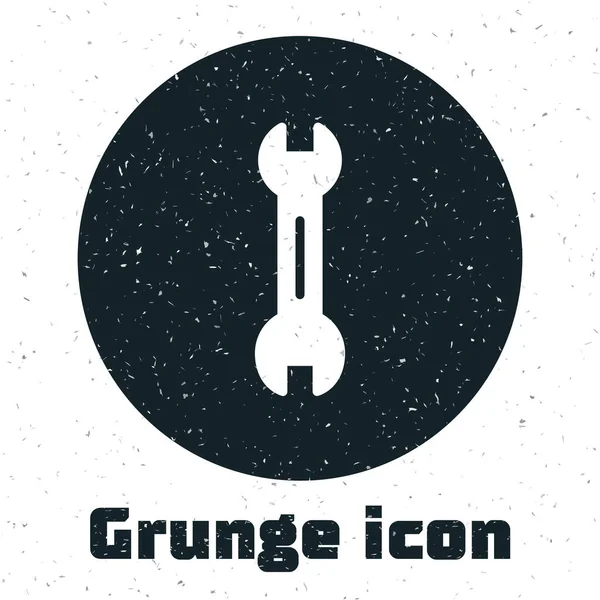Grunge Wrench扳手图标隔离在白色背景。单色复古绘画。B.病媒 — 图库矢量图片