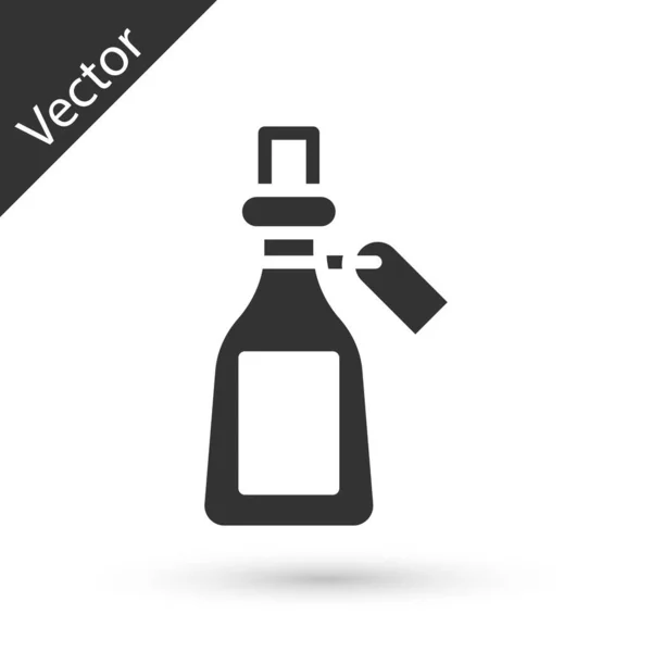 Ícone de garrafa de óleo essencial cinza isolado no fundo branco. essência aromaterapia orgânica. Pacote de gota de vidro de soro de cuidados com a pele. Vetor — Vetor de Stock