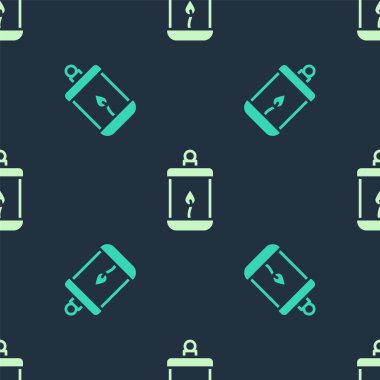 Yeşil ve bej renkli Ramazan Ramazan Kareem feneri ikonu mavi arkaplandaki pürüzsüz deseni izole etti. Vektör