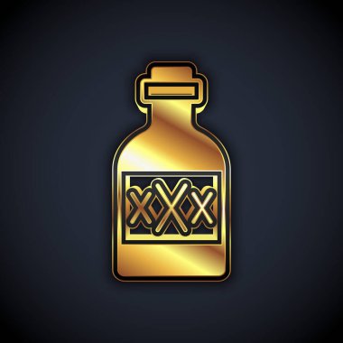 Siyah arka planda izole edilmiş altın tekila şişesi ikonu. Meksika alkolü. Vektör