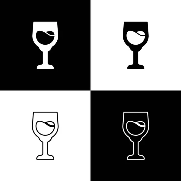 黒と白の背景にワイングラスのアイコンをセットします。ワイングラスの看板。ベクトル — ストックベクタ