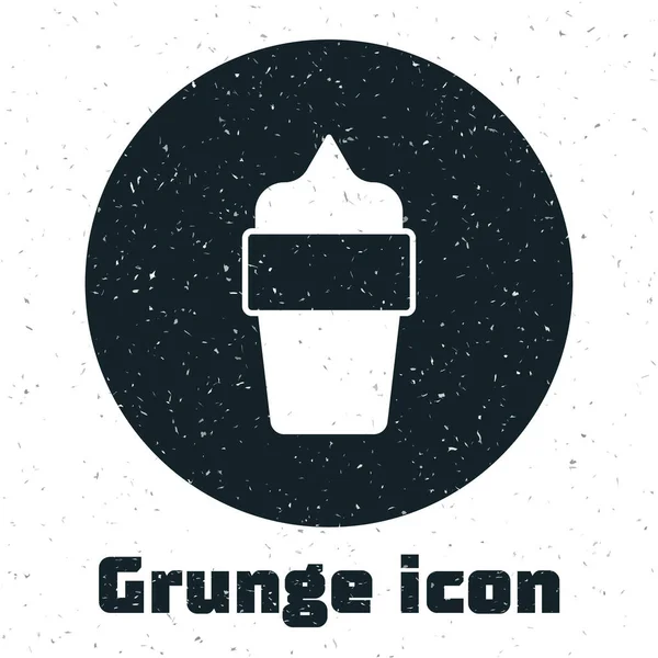 Helado Grunge en icono de cono de gofre aislado sobre fondo blanco. Dulce símbolo. Dibujo vintage monocromo. Vector — Vector de stock