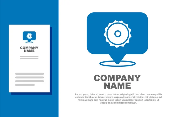 Ícone de lâmina de serra circular azul isolado no fundo branco. Roda de serra. Elemento de modelo de design de logotipo. Vetor —  Vetores de Stock