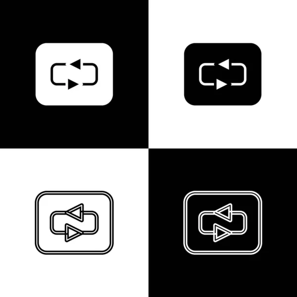 Set Repeat button icon isoliert auf schwarzem und weißem Hintergrund. Vektor — Stockvektor