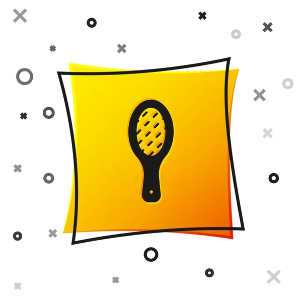 Icône de fichier ongle noir isolé sur fond blanc. Outil de manucure. Bouton carré jaune. Vecteur — Image vectorielle