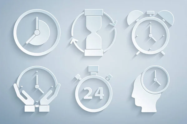 Ορισμός Stopwatch 24 ώρες, Ξυπνητήρι, Ρολόι, Διαχείριση χρόνου, Παλιά κλεψύδρα και εικονίδιο. Διάνυσμα — Διανυσματικό Αρχείο