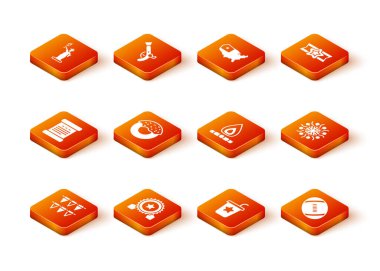 Bayraklı karnaval çelengi, madalya yıldızı, bağımsızlık ilanı, çörek, kağıt cam kamış, kamp ateşi, Amerikan futbolu ve havai fişek ikonu. Vektör