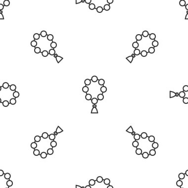 Gri çizgi tespih, din ikonu beyaz arka planda izole edilmiş kusursuz desen. Vektör İllüstrasyonu