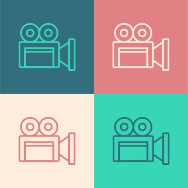 Pop Art Line Cinema kamera ikonu renk arkaplanında izole edildi. Video kamera. Film tabelası. Film projektörü. Vektör