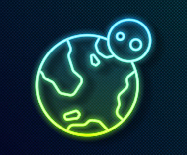 Parlayan neon çizgisi Dünya ikonu siyah arka planda izole edildi. Dünya ya da Dünya işareti. Küresel internet sembolü. Geometrik şekiller. Vektör