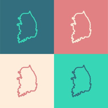 Pop sanat çizgisi Güney Kore haritası simgesi renk arkaplanında izole edildi. Vektör