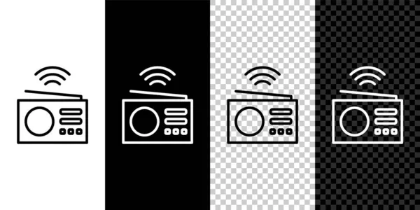 Set line Smart radio system icon isolated on black and white background. Internet of things concept with wireless connection. Vector — Stock Vector