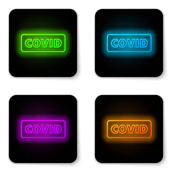 Žhnoucí neonová linie Corona virus covid-19 ikona izolované na bílém pozadí. Bakterie a bakterie, rakovina buněk, mikrobi, houby. Černý knoflík. Vektor. — Stockový vektor