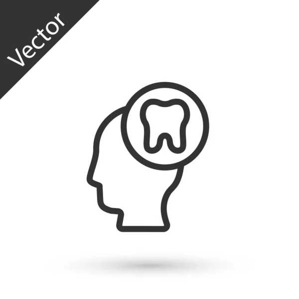 Серая линия Голова человека с иконой зуба изолирована на белом фоне. Символ зуба для стоматологической клиники или стоматологического медицинского центра и упаковки зубной пасты. Вектор — стоковый вектор