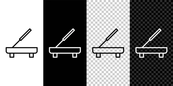 Definir linha Scented spa stick em um ícone de suporte de madeira isolado no fundo preto e branco. Palito de incenso. Procedimento cosmético aromaterapia. Vetor —  Vetores de Stock