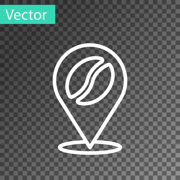 Witte lijn Locatie met koffieboon pictogram geïsoleerd op transparante achtergrond. Vector — Stockvector