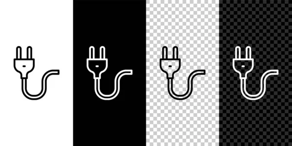 Set line Icono de enchufe eléctrico aislado sobre fondo blanco y negro. Concepto de conexión y desconexión de la electricidad. Vector — Archivo Imágenes Vectoriales