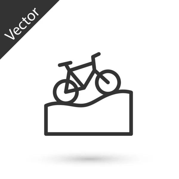 Linha cinza Ícone de bicicleta de montanha isolado no fundo branco. Corrida de bicicleta. Desporto extremo. Equipamento desportivo. Vetor — Vetor de Stock