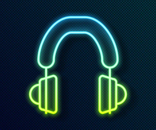 Icono de auriculares de línea de neón brillante aislado sobre fondo negro. Auriculares. Concepto para escuchar música, servicio, comunicación y operador. Vector — Vector de stock