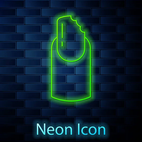 Glödande neon linje bruten spik ikon isolerad på tegel vägg bakgrund. Knäckt nagel. Vektor — Stock vektor