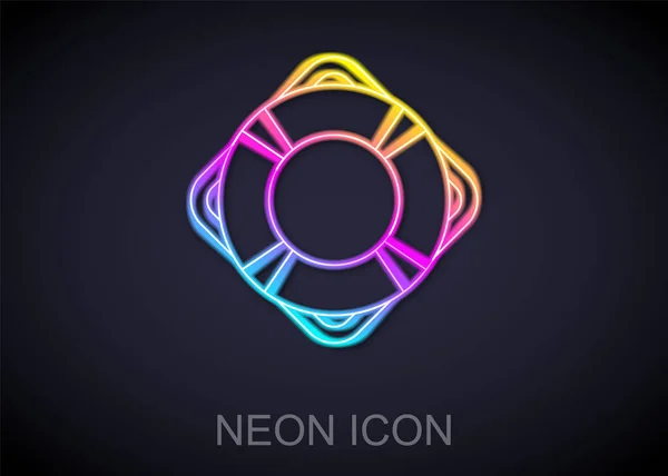 Glowing neon line Lifebuoy icon isolated on black background. Lifebelt symbol. Vector — Stock Vector
