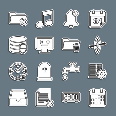 Satır takvimi, sunucu ayarı, kano ve kürek, Bell, Dead monitörü, veritabanı koruması, dizin ve simgeyi sil. Vektör